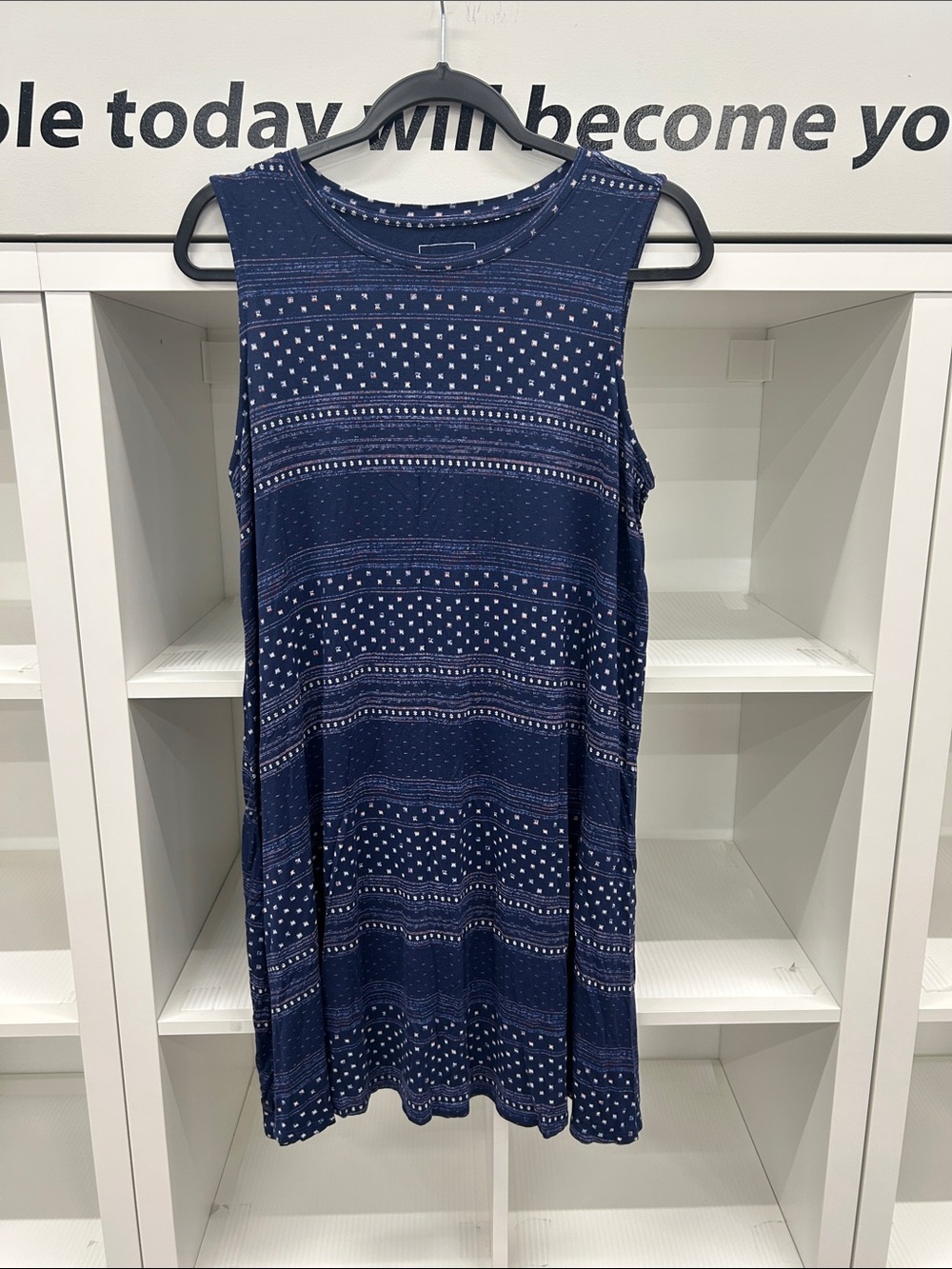 Sonoma Navy Blue Patterned Sleeveless Swing Dress